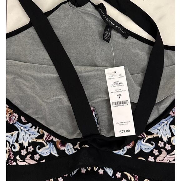 WHBM White House Black Market Floral Black Halter Top Size Women's Small NWT - Picture 3 of 3